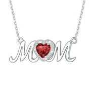 U7 925 Sterling Silver Birthstone Love Heart Mom Necklace Jewelry for Women Mother's Necklaces Choker Birthday Mothers Day Gift